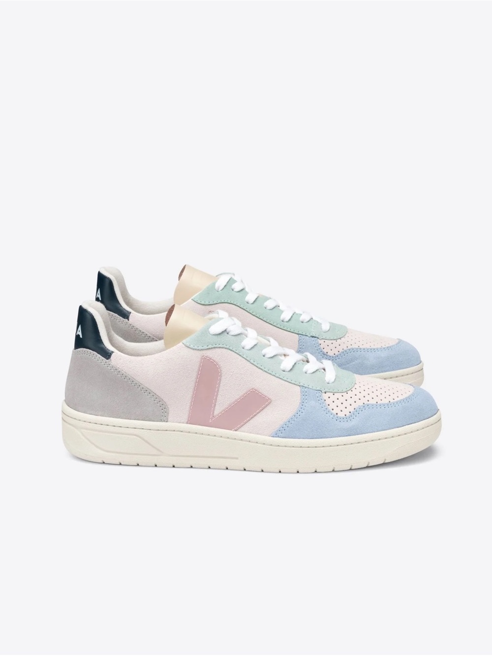 Veja V-10 Sneakers in Pastel Pink, Blue & Mint